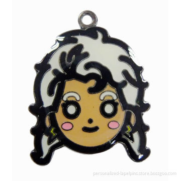 Beauty Cartoon Girl Face Charms, Metal Iron Imitation Jewelry Custom Hang Tags
